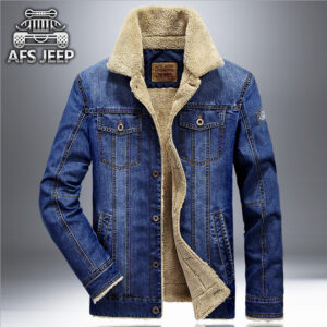 Men's Denim Jacket Fleece Lined Fur Collar Winter Outerwear