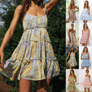 Women's Halter Mini Dress Printed A-Line Summer Casual