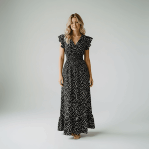 Women's Floral Maxi Dress V-Neck High Waist A-Line Breathable