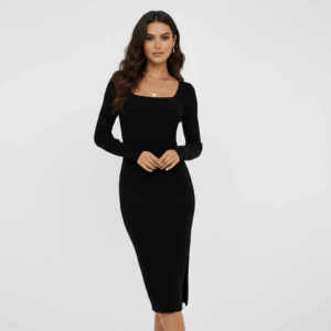 Women's Knitted Dress Slim Fit U-Neck Long Sleeve Casual