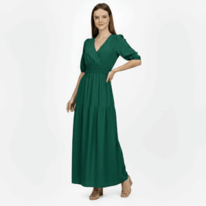 Women's Midi Dress Puffed Sleeve Cinched Waist Casual