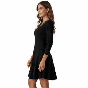 Women's Knitted Dress Ribbed A-Line V-Neck Slim Fit Casual