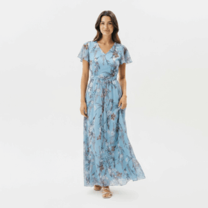 Women's Chiffon Floral Maxi Dress V-Neck Flowy Fitted Waist