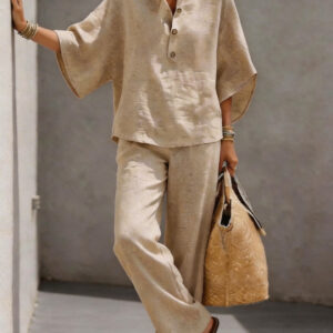 Women's Cotton Linen Shirt and Pants Set