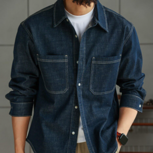Men's Linen Blend Denim Long Sleeve Shirt