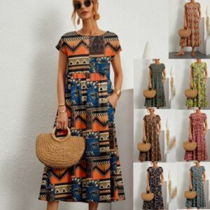 Women's Floral Print Cotton Linen Dress