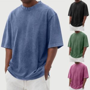 Men's Washed Color Distressed Pullover T-Shirt